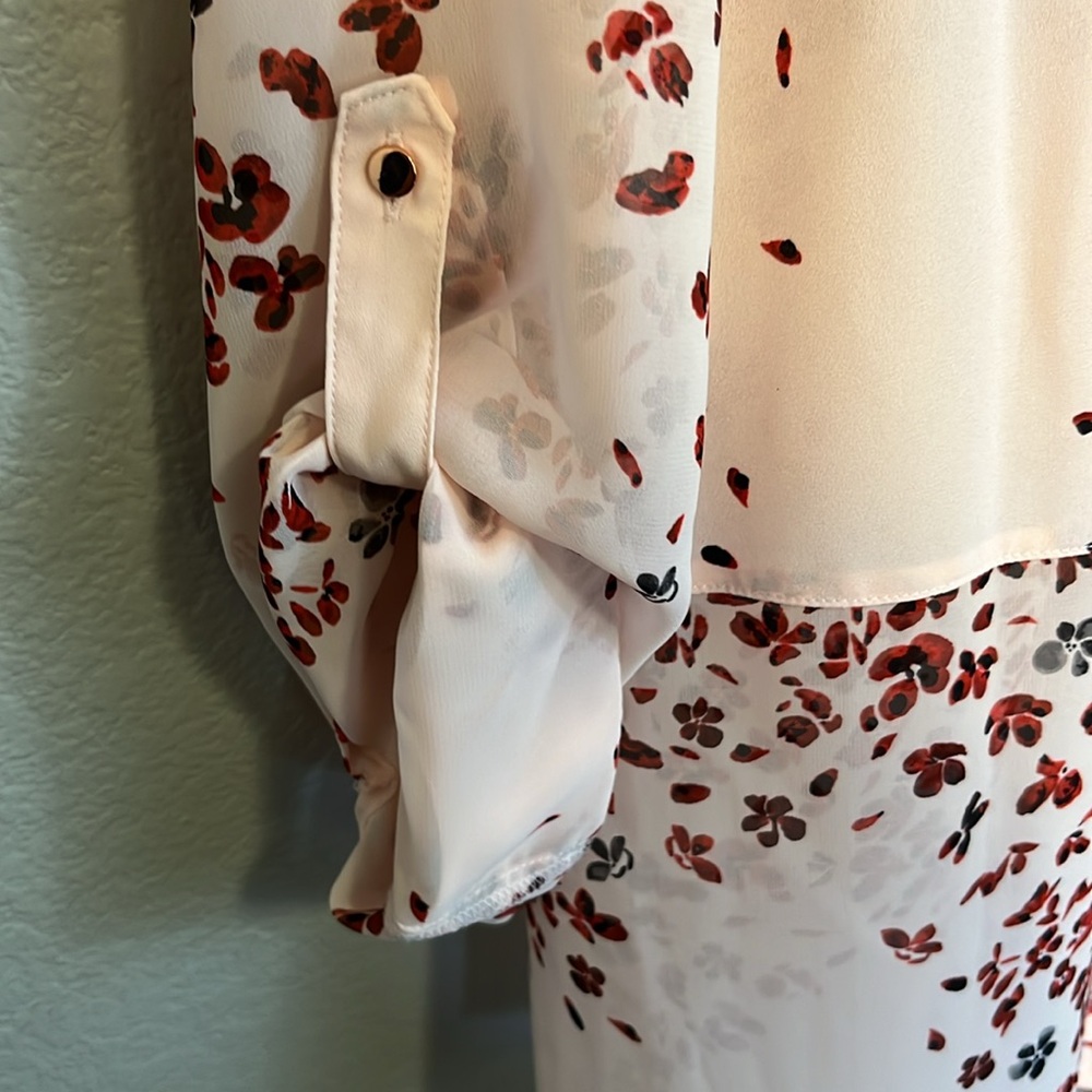 New Candie's Cherry Blossom Sheer Button Down Collared gold button accent NWT - Picture 7 of 8
